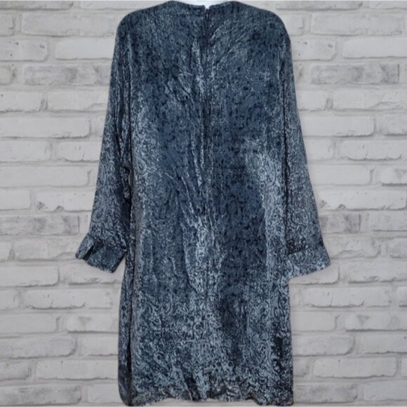 Garnet Hill Split Neck Sheer Burnout Velvet Paisley Dress - Picture 2 of 4